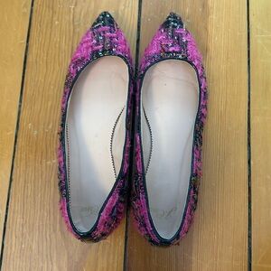 JCrew Pink and Black Boucle flats - Size 9